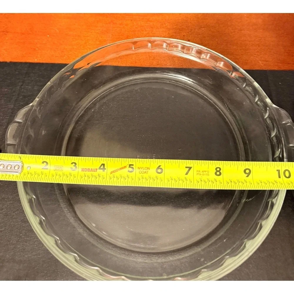 Pyrex 229 Clear Glass Pie Plate 9.5 Inch Fluted Rim Baking Dish with Handles